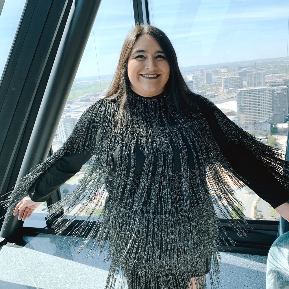 Sparkling Fringe Long Sleeve Dress Black & Silver